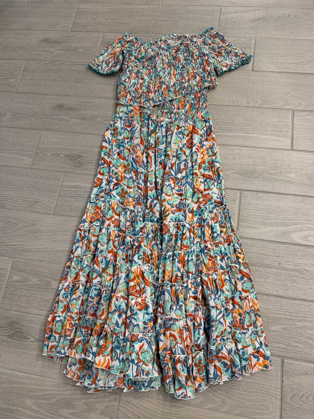 POUPETTE ST. BARTH Long Soledad Dress in Aqua Shadow Crinkle Size Large VGUC
